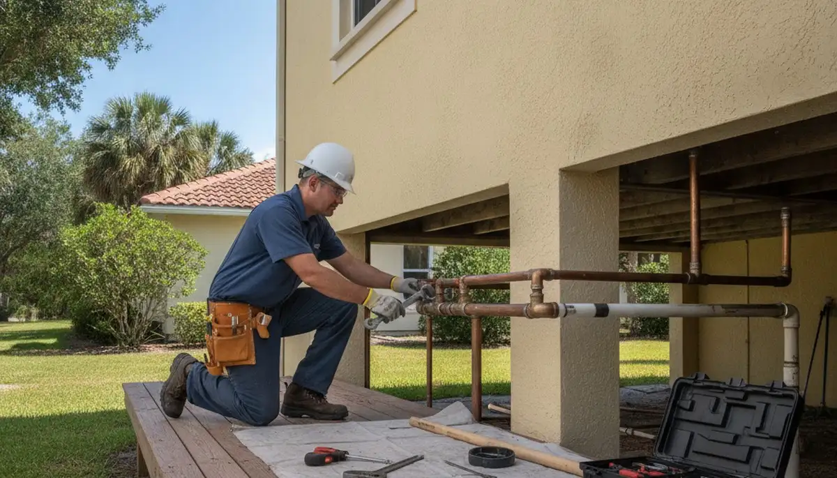 Orlando, FL plumber repairing a leaking pipe for plumbing repair service