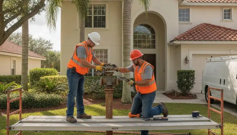 Plumber repairing a plumbing fixture in Orlando, FL for residential plumbing service