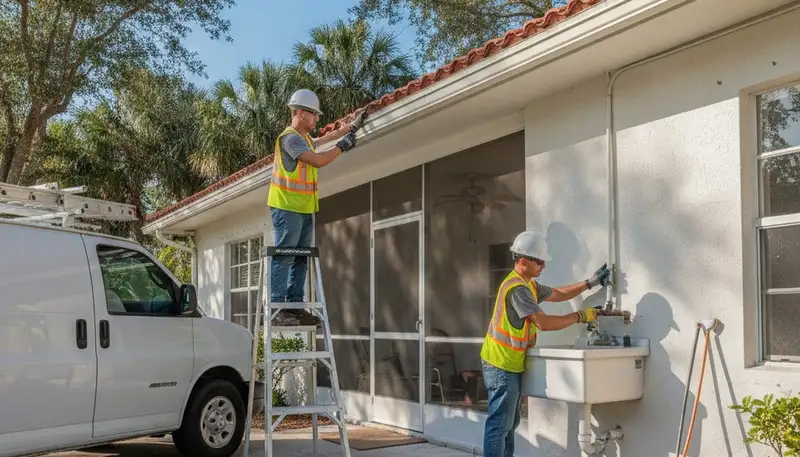 Orlando, FL plumbing repair technician servicing a home pipe leak