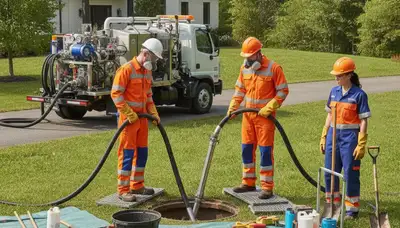 Orlando, FL plumber cleaning a septic tank for residential sewer maintenance and inspection