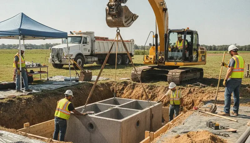 Orlando FL plumber installing septic tank for residential home site setup and service