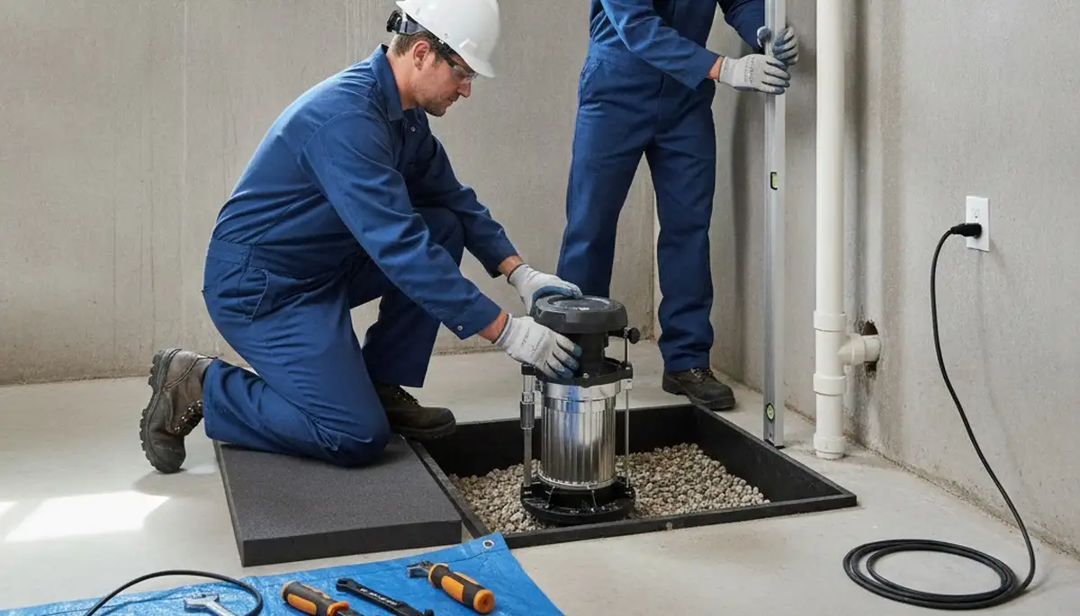 Orlando, FL plumber installing a sump pump to protect a home from heavy rain flooding