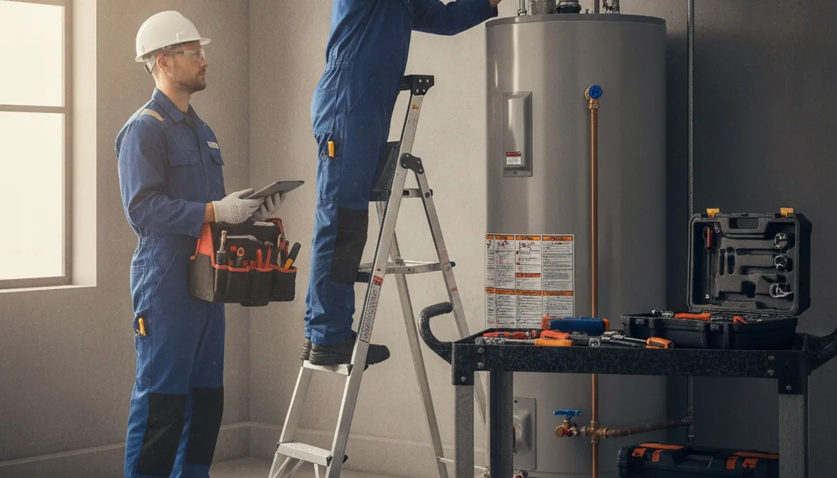 Orlando, FL plumber repairing a water heater for reliable home plumbing service