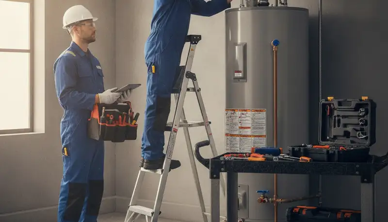 Orlando, FL plumber repairing a water heater for reliable home plumbing service