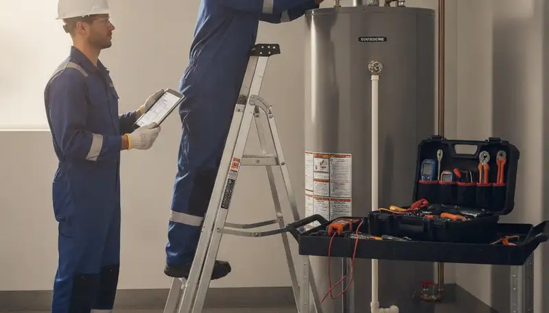 Orlando, FL plumber repairing a water heater for reliable home plumbing service